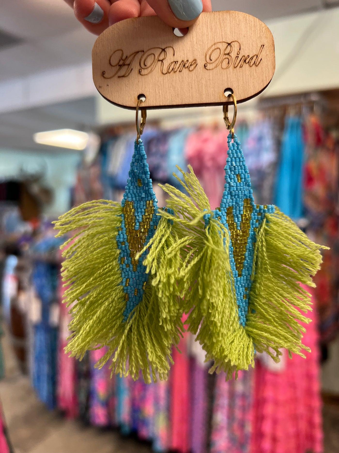 Green Blue Tassel Earrings