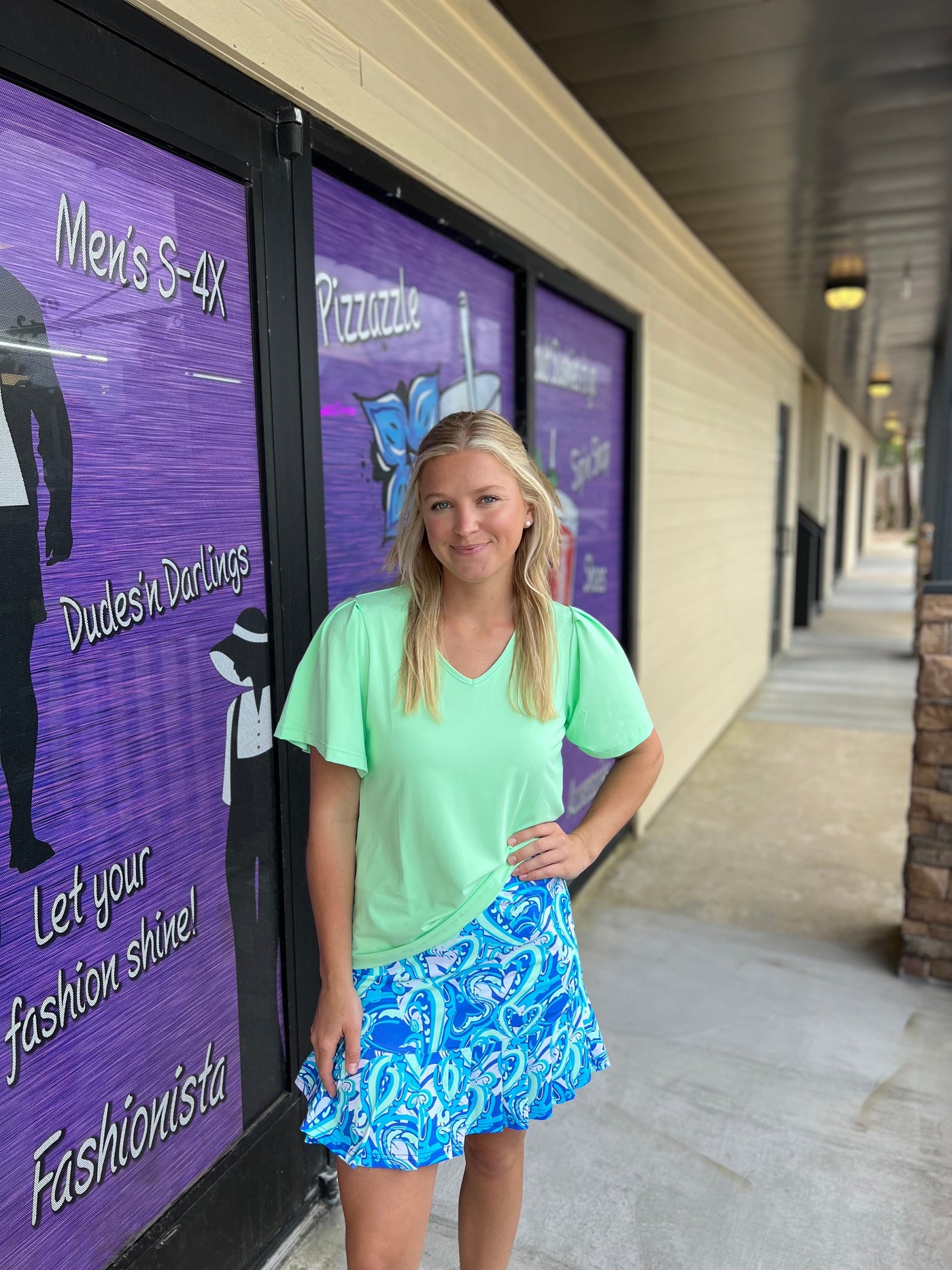 Clear Lime S.Slv. Frill Vneck