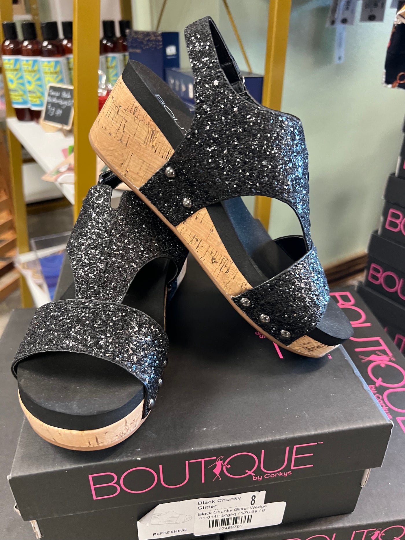 Black Chunky Glitter Wedge