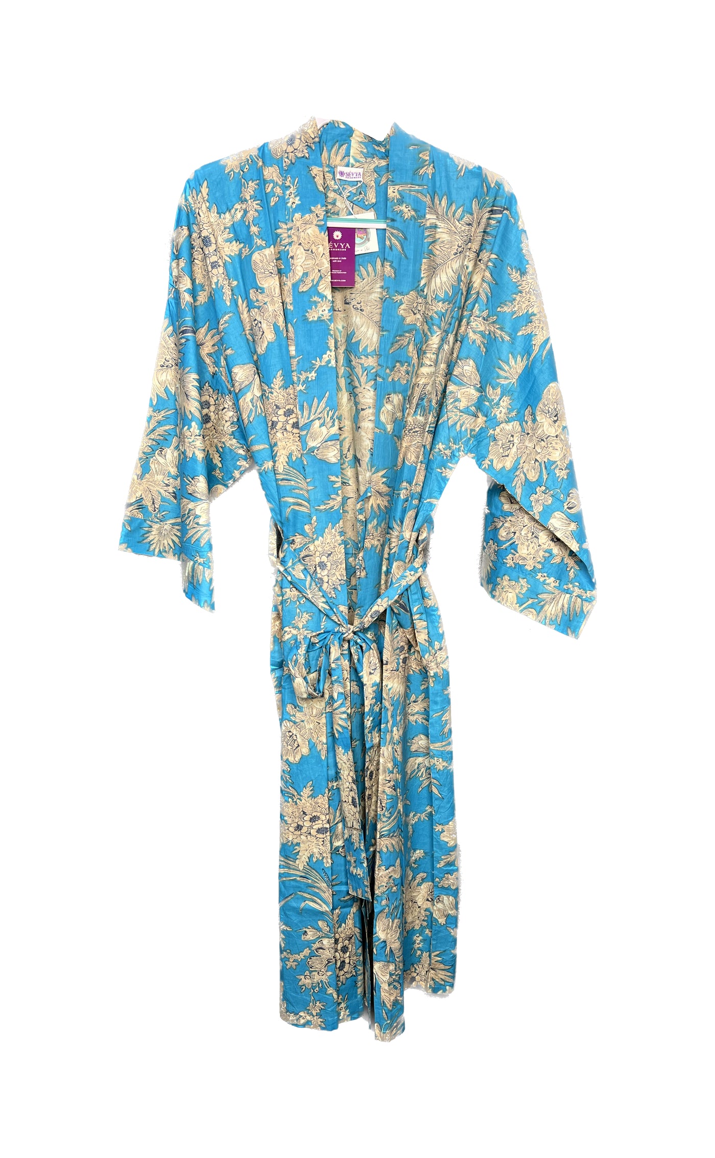 Turquoise and Gold Cotton Kimono Robes