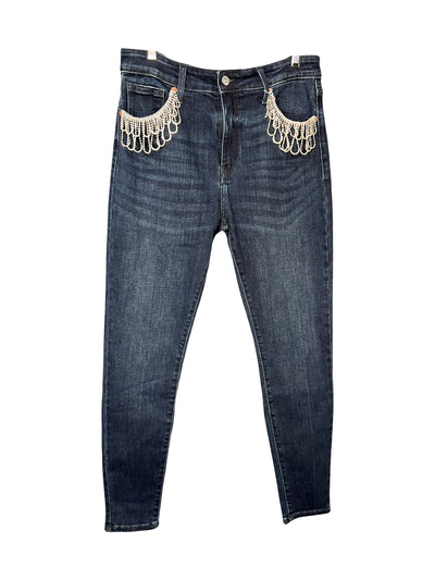 Crystal Embellished High Rise Full Length Skinny Jean
