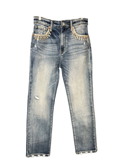 Crystal Embellished Crop Straight Jean