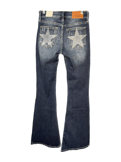 Mid Rise Super Flare Star Rhinestone Jean