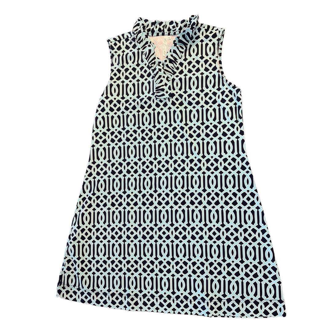 Double blue Ruffle Neck Dress