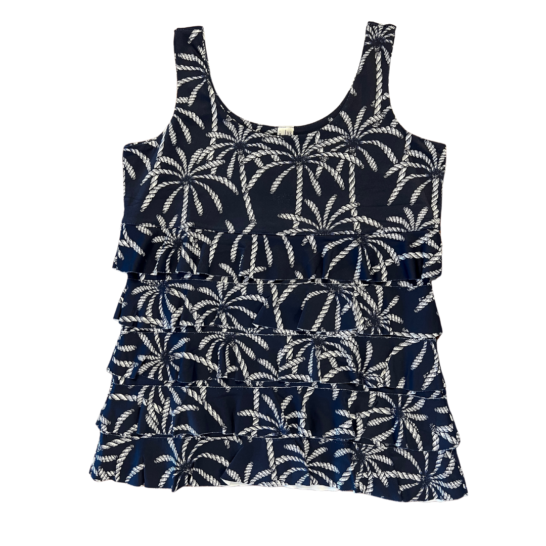 Navy Background with white palm trees Cha Cha Tank