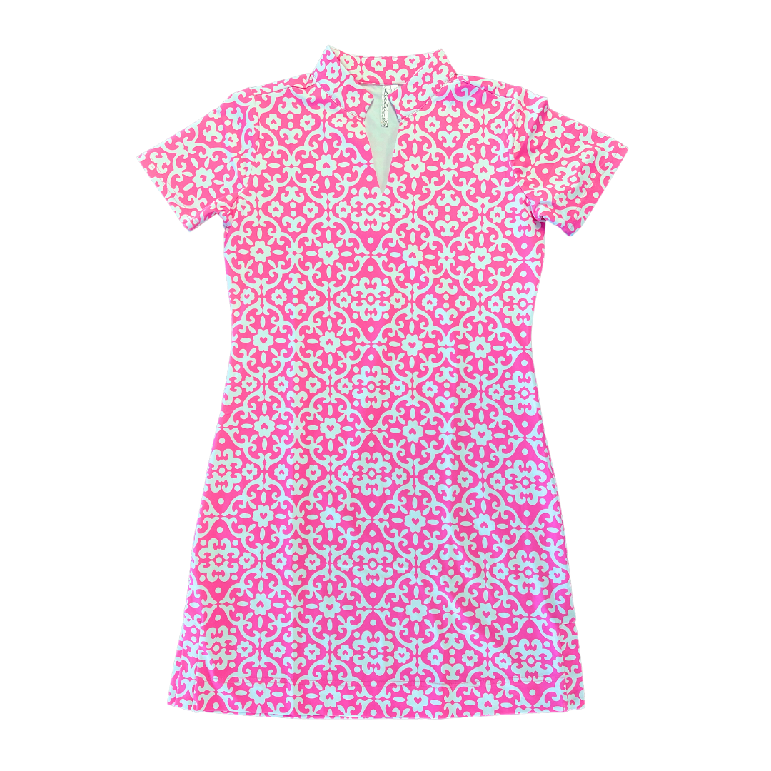 Pink Pattern Short Sleeve Dress