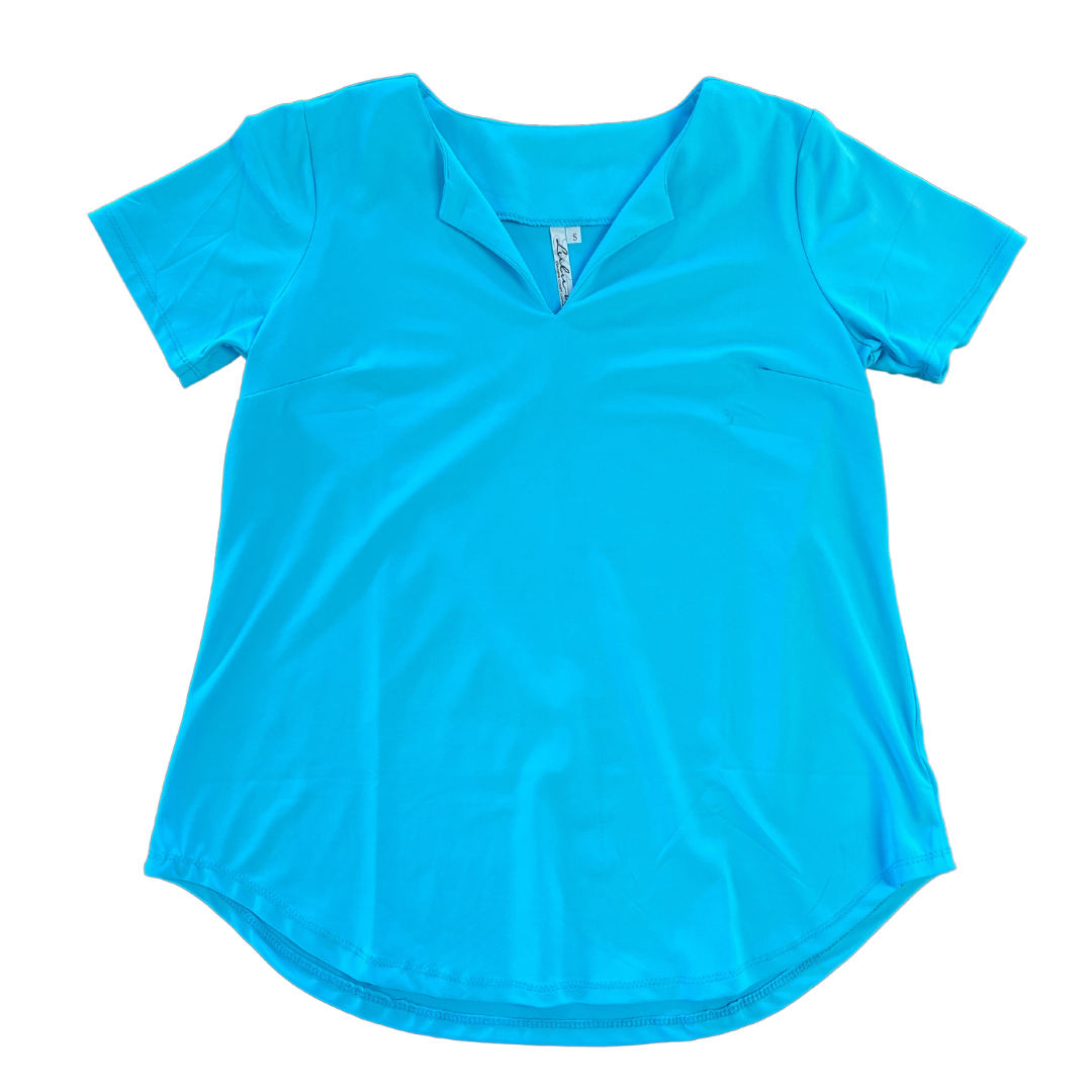 Clear Turquoise Keyhole Short Sleeve Top