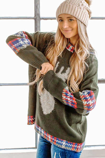 Green Christmas Reindeer Sweater