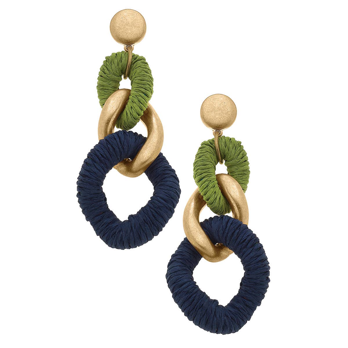 Mykonos Raffia Earrings: Green & Navy