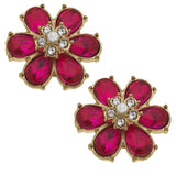 Brooke Rhinestone & Pearl Flower Stud Earrings