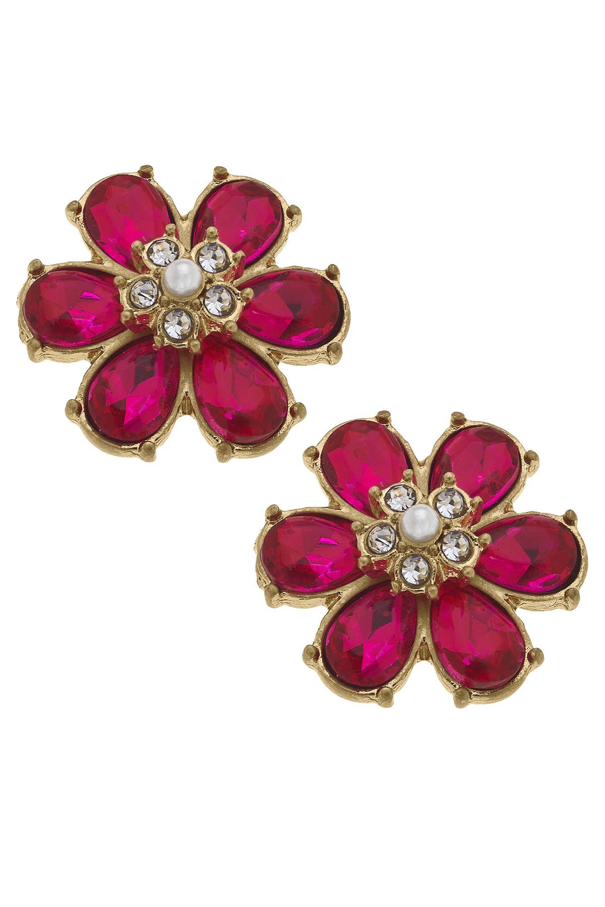 Brooke Rhinestone & Pearl Flower Stud Earrings