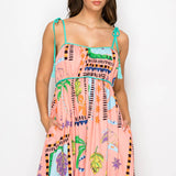 Tropical Print Cotton Maxi Dress