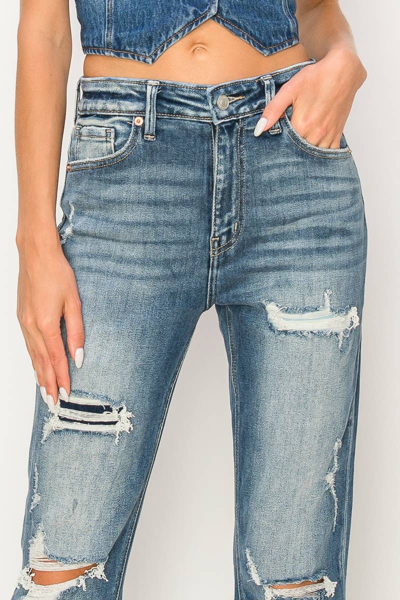 HIGH RISE STRETCH STRAIGHT WITH SINGLE CUFF JEANS: 1 (24)