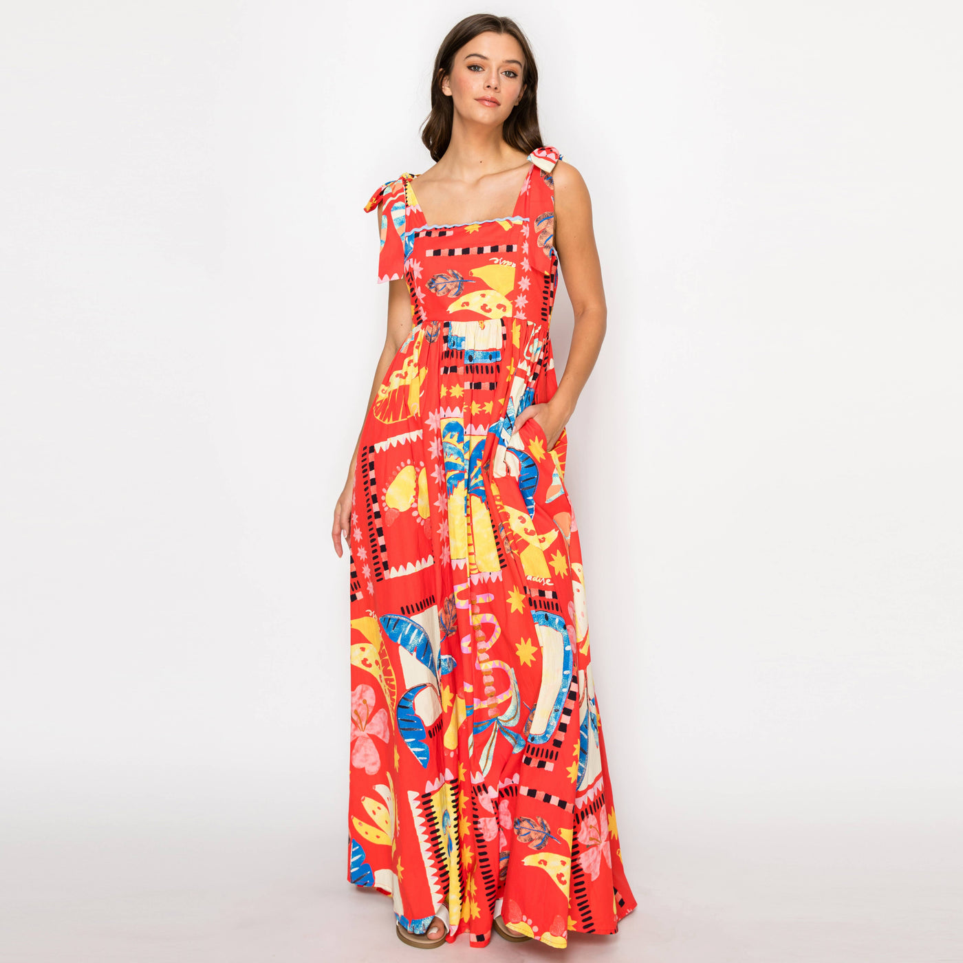 Red Tropical Maxi Dress