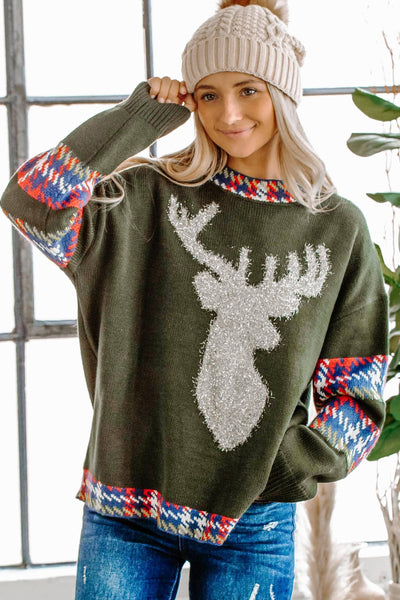 Green Christmas Reindeer Sweater