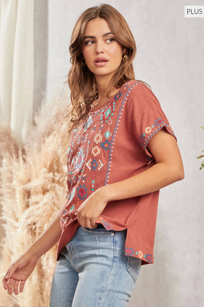 PLUS Round Neck Embroidered Tunic