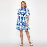 Blue Leaves Print Mini Dress