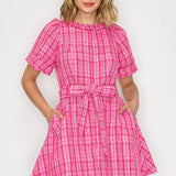 Pink Checker Boucle Mini Dress