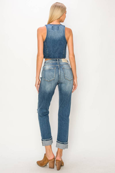 HIGH RISE STRETCH STRAIGHT WITH SINGLE CUFF JEANS: 1 (24)