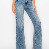 HIGH RISE STRETCH FLARE WITH DISTRESSED FRAYED HEM JEANS: 13 (30)
