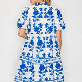 Blue Leaves Print Mini Dress