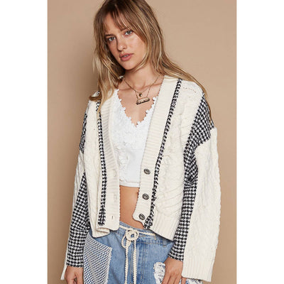 V-neck button down sweater: NATURAL