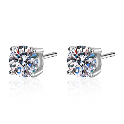 Four-Prong Moissanite Stud Earrings in 925 Sterling Silver: 4.0 ct