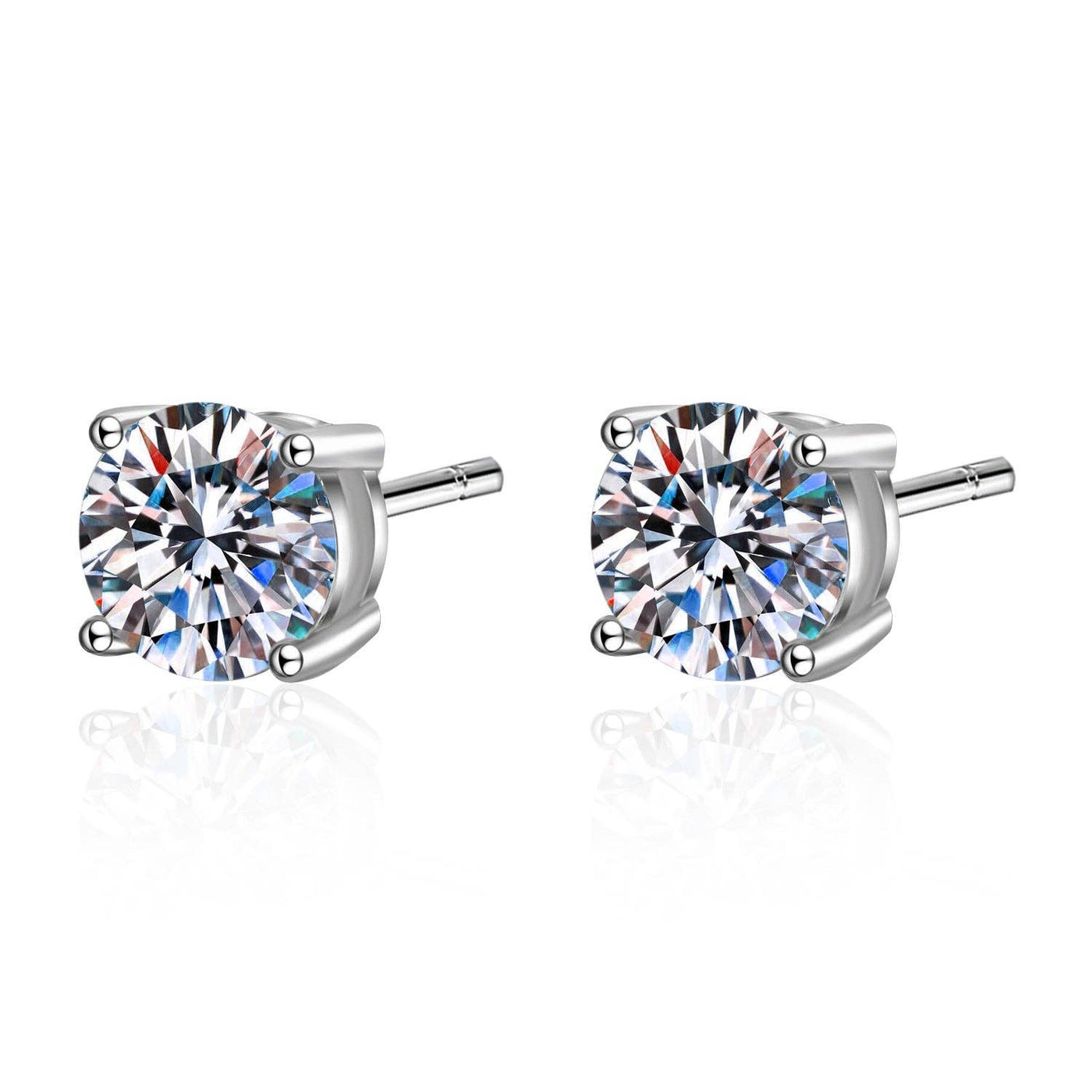 Four-Prong Moissanite Stud Earrings in 925 Sterling Silver: 6.0 ct