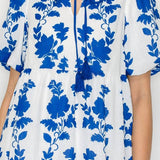 Blue Leaves Print Mini Dress