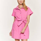 Belted cotton short dress