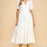 Neckline Scalloped Detail Midi Dress