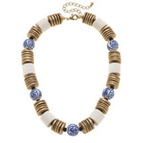 Lorelei Chinoiserie & Painted Wood Necklace in Ivory