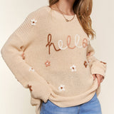 Hello Flower Embroidery Sweater