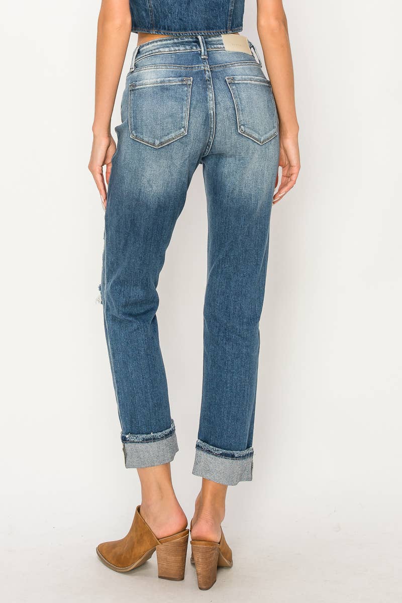 HIGH RISE STRETCH STRAIGHT WITH SINGLE CUFF JEANS: 1 (24)