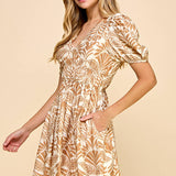 Floral Print Puff Sleeves Dress