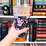 Navy Floral Iced Coffee Drink Sleeve- Medium