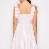 Pink Stripe Maxi Dress Shoulder Tie