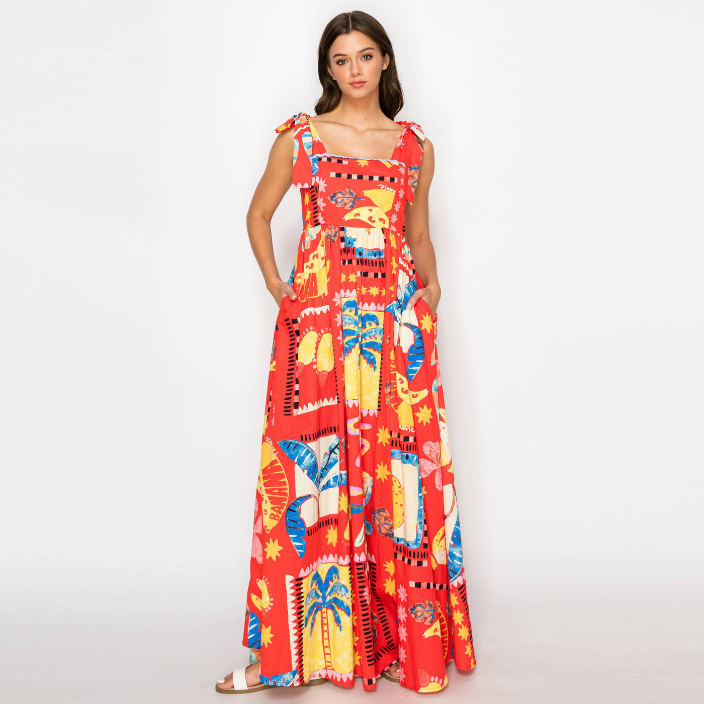 Red Tropical Maxi Dress
