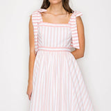 Pink Stripe Maxi Dress Shoulder Tie