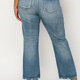 PLUS SIZE- HIGH RISE STRETCH DISTRESSED ANKLE STRAIGHT JEANS: 16