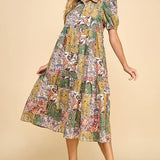 Abstract Print Collared Midi Shirt Dress