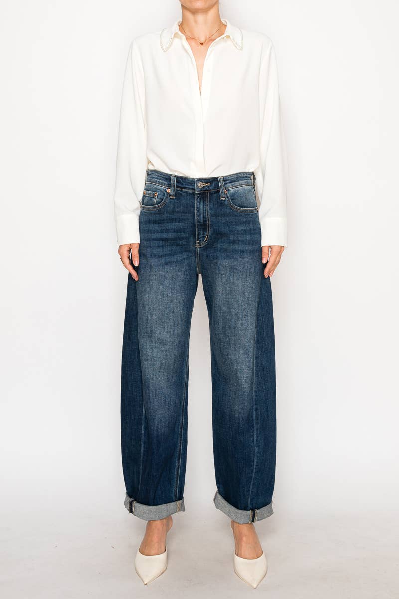 High Rise Relaxed Dark Wash Barrel Jeans