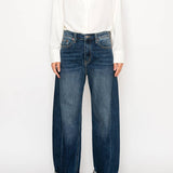 High Rise Relaxed Dark Wash Barrel Jeans
