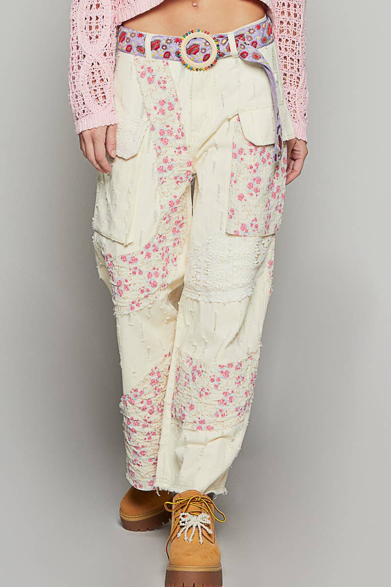 crochet detail denim pants