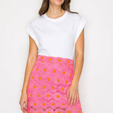 Pink Daisy Lace Mini Skirt