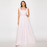 Pink Stripe Maxi Dress Shoulder Tie