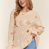 Hello Flower Embroidery Sweater