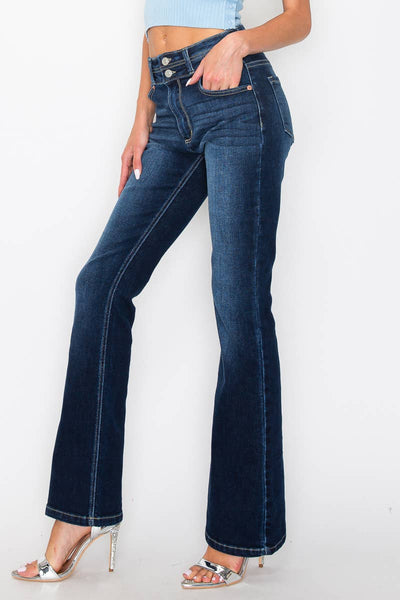 HIGH RISE STRETCH DOUBLE WAIST BOOTCUT JEANS: 1 (24)