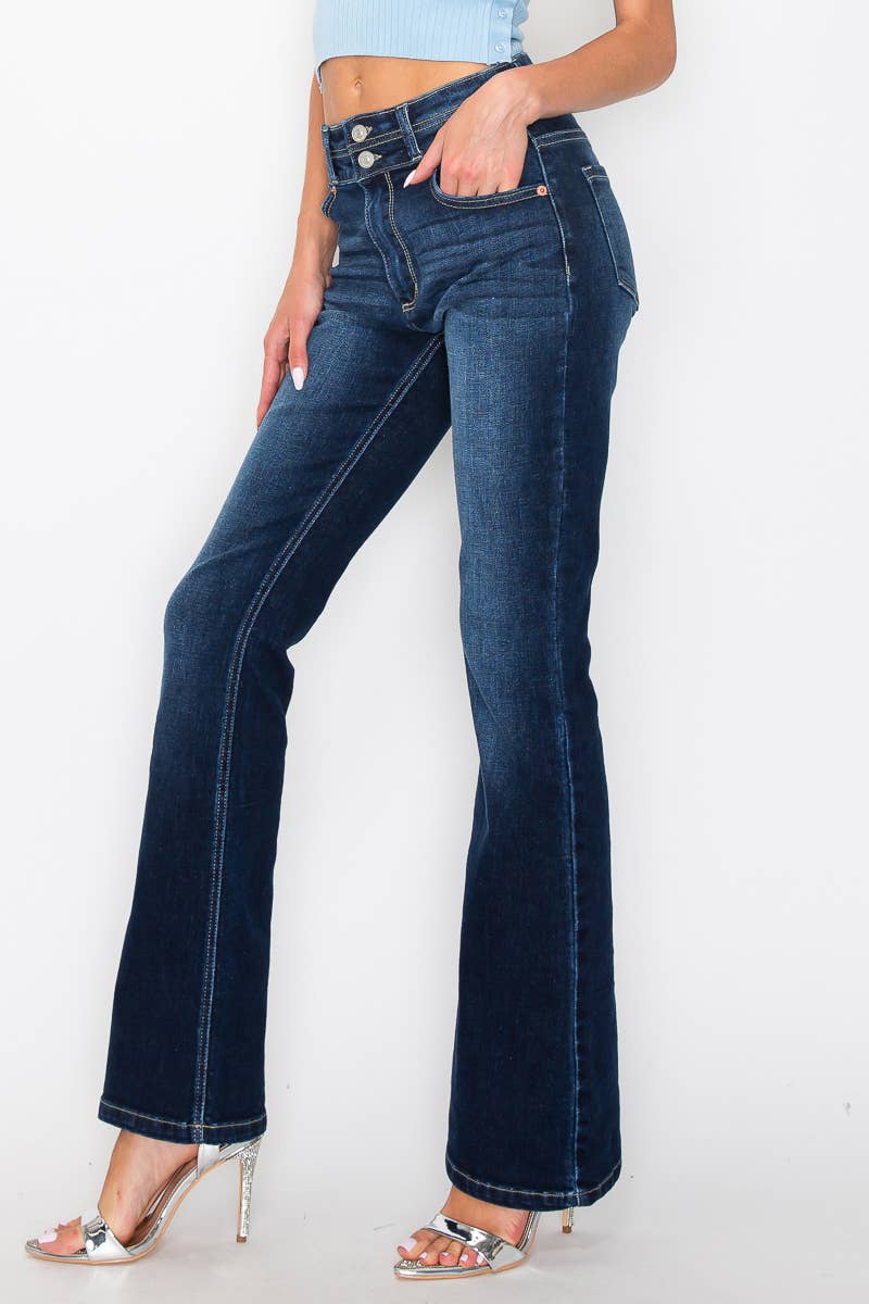 HIGH RISE STRETCH DOUBLE WAIST BOOTCUT JEANS: 9 (28)