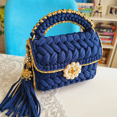 CHQEL Evening Clutch Bag for Women, Handmade Crochet Wedding